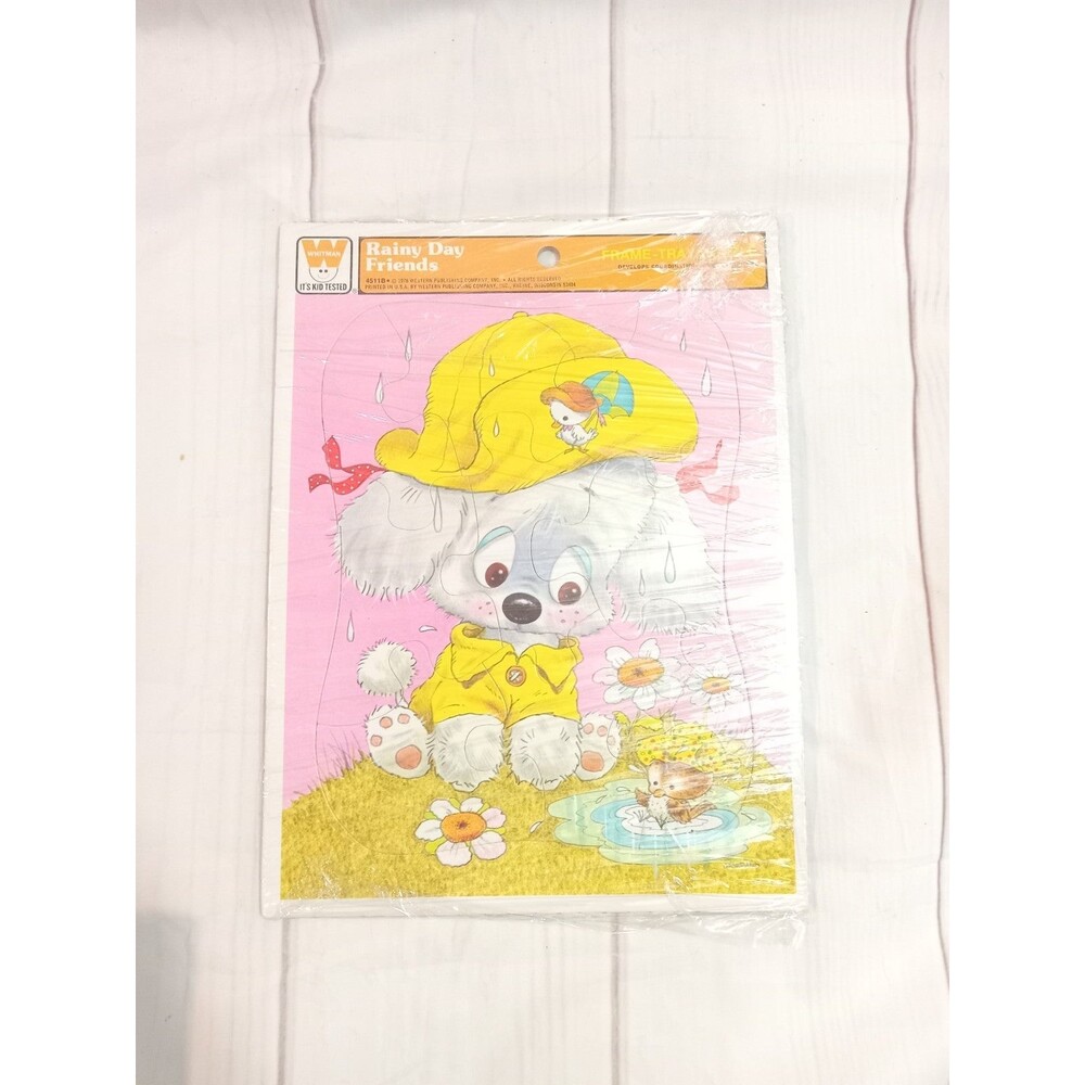 Whitman frame tray puzzle Rainy Day friends 1970's Vintage Jigsaw Puzzle